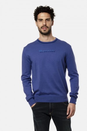 La Martina Regular-fit Brushed Pamuklu Sweatshirt Erkek Mavi | VKH-6971