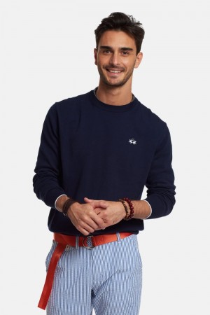 La Martina Regular-fit Brushed Pamuklu Sweatshirt Erkek Lacivert | BNC-8288