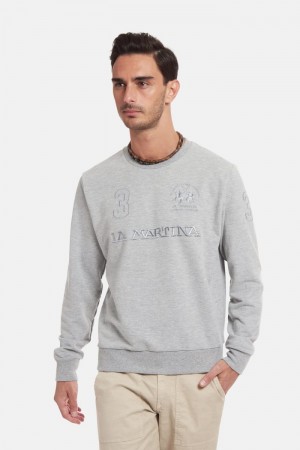 La Martina Regular-fit Brushed Pamuklu Sweatshirt Erkek Açık Gri | QIO-9075