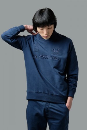 La Martina Regular-fit Brushed Pamuklu Sweatshirt Erkek Lacivert | OFH-0875