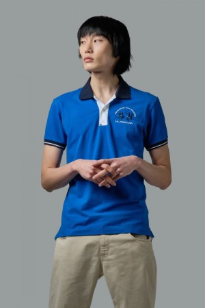 La Martina Slim-fit Stretch Piqué Polo Gömlek Erkek Mavi | AUM-7222