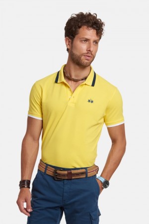 La Martina Slim-fit Stretch Piqué Polo Gömlek Erkek Sarı | VDD-9336