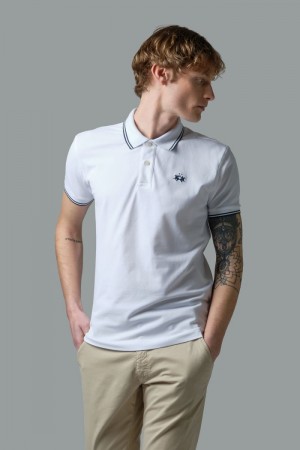 La Martina Slim-fit Stretch Piqué Polo Gömlek Erkek Beyaz | PUO-6296