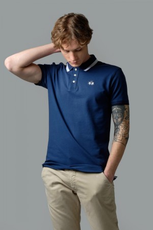 La Martina Slim-fit Stretch Piqué Polo Gömlek Erkek Mavi | LHY-2595