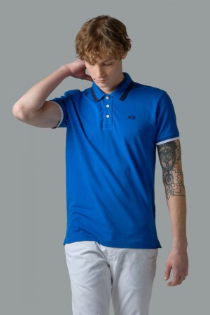 La Martina Slim-fit Stretch Piqué Polo Gömlek Erkek Mavi | RTF-1052