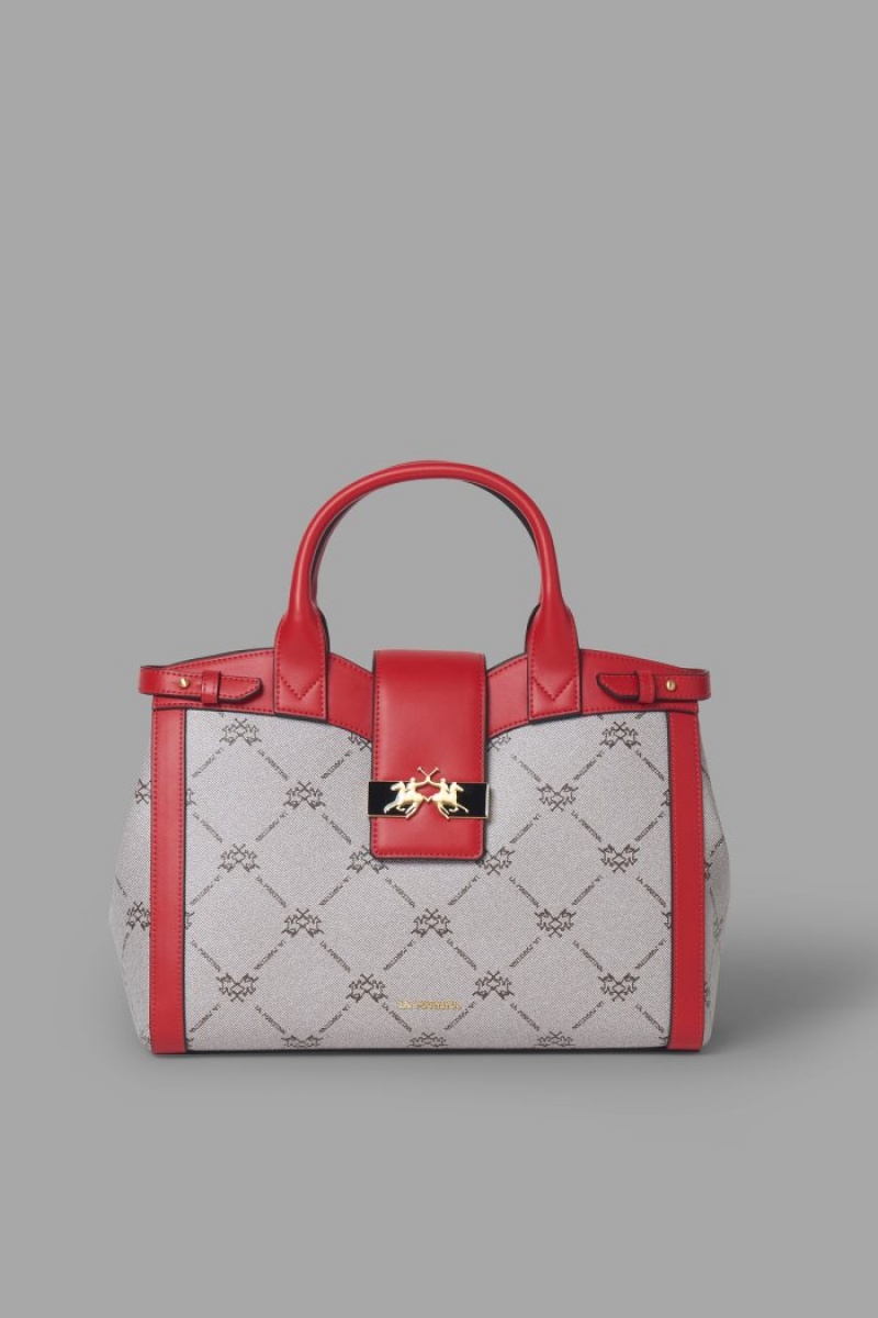 La Martina Featuring An All-over Logo Print Satchel Çanta Kadın Kırmızı | ISB-4547