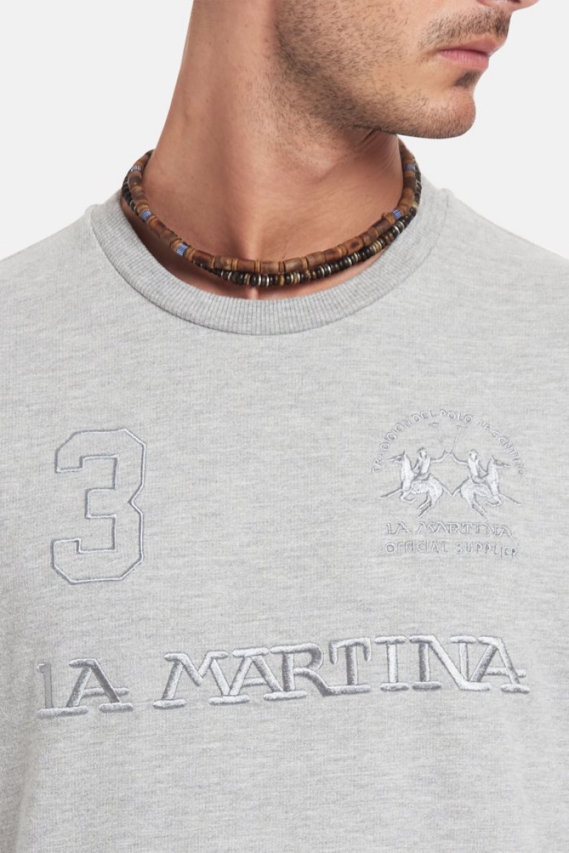 La Martina Regular-fit Brushed Pamuklu Sweatshirt Erkek Açık Gri | QIO-9075