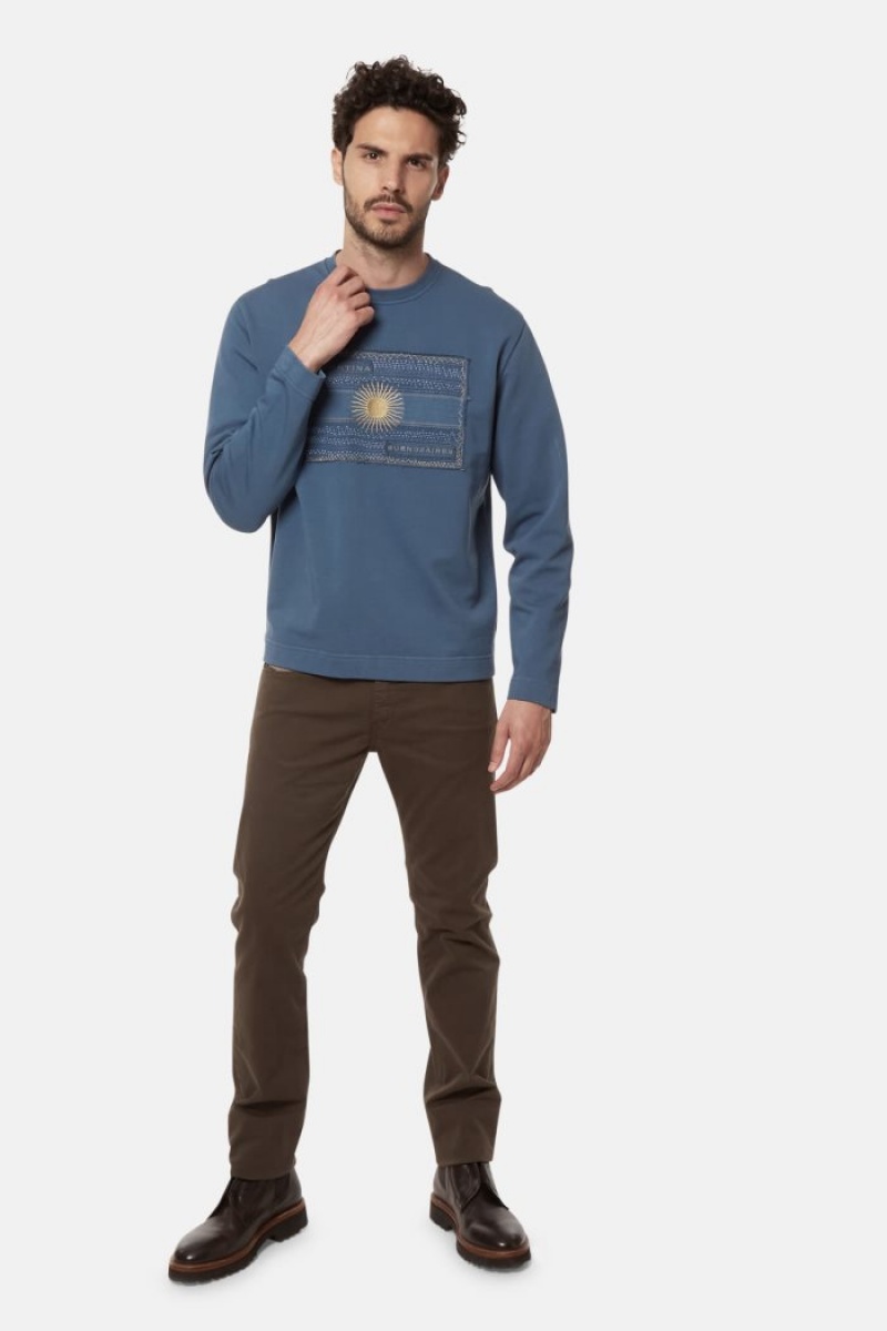 La Martina Regular-fit Brushed Pamuklu Sweatshirt Erkek Mavi | ASO-3125