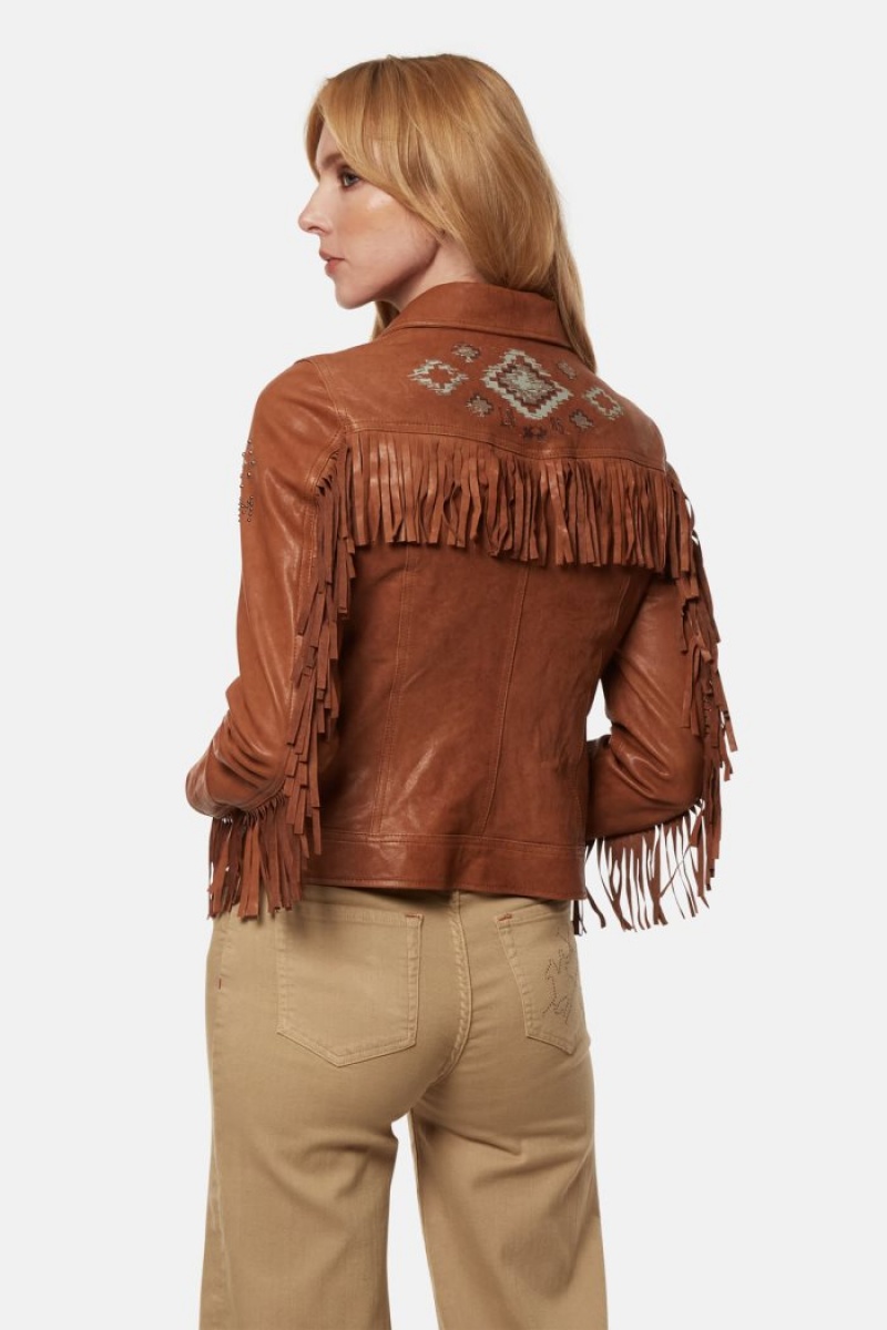 La Martina Regular-fit Fringed Deri Ceket Kadın Kahverengi | VDU-7970