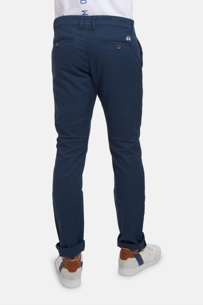 La Martina Slim-fit Linen-blend Çin Pantolonu Erkek Lacivert | IOM-9661