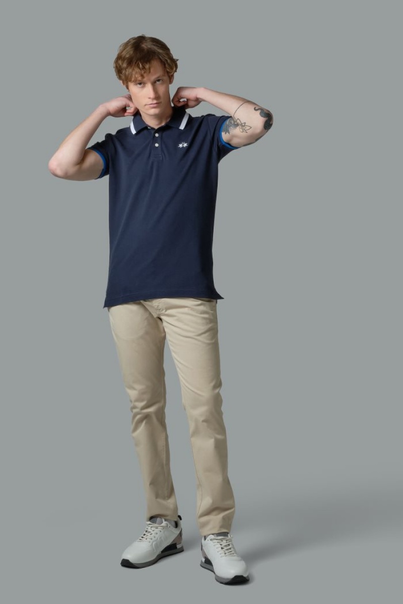 La Martina Slim-fit Stretch Piqué Polo Gömlek Erkek Lacivert | KXE-2512