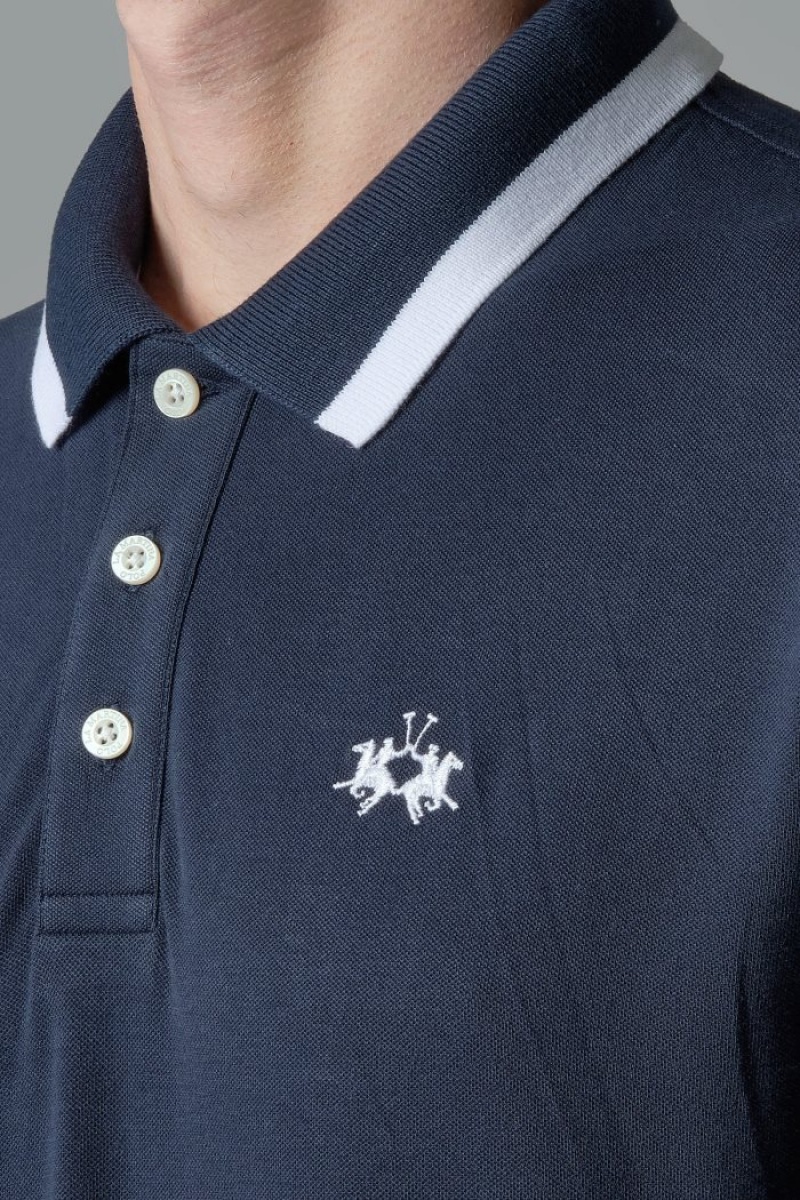 La Martina Slim-fit Stretch Piqué Polo Gömlek Erkek Lacivert | KXE-2512