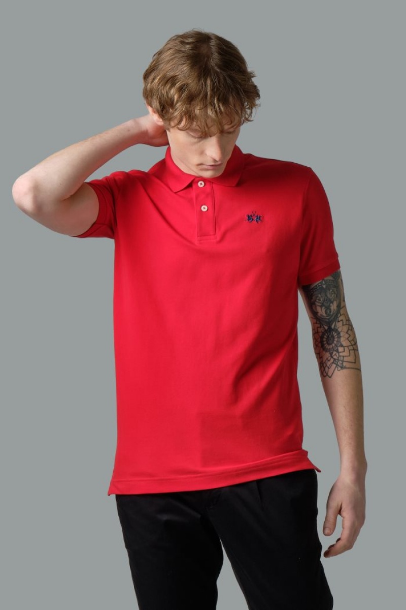 La Martina Slim-fit Stretch Piqué Polo Gömlek Erkek Kırmızı | DGL-0996