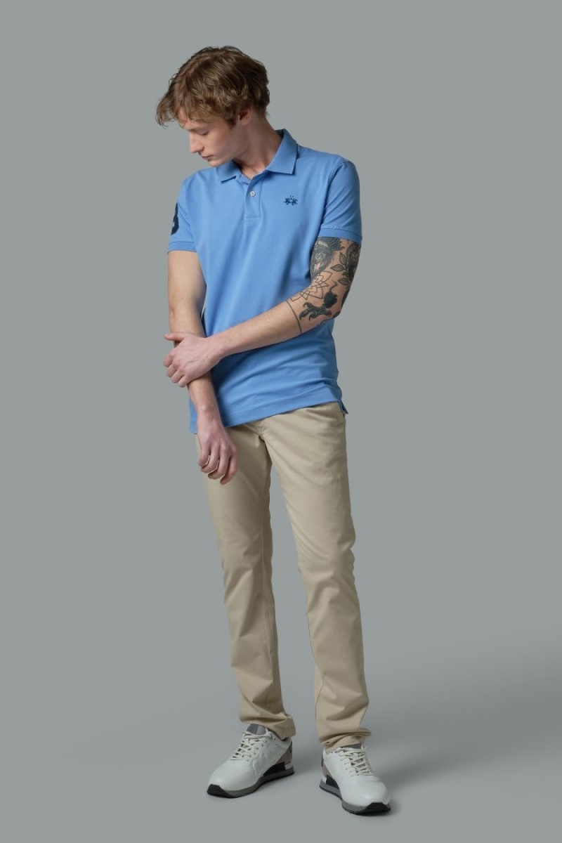 La Martina Slim-fit Stretch Piqué Polo Gömlek Erkek Mavi | FXU-4614