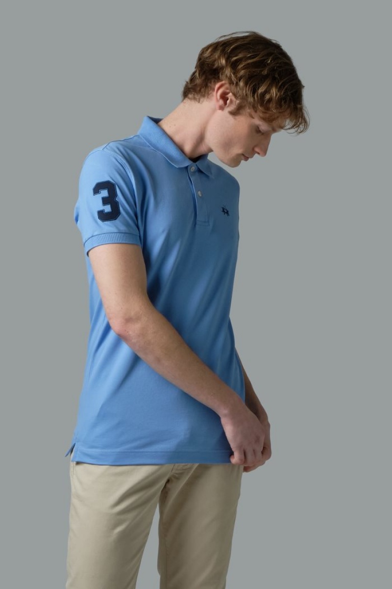 La Martina Slim-fit Stretch Piqué Polo Gömlek Erkek Mavi | FXU-4614