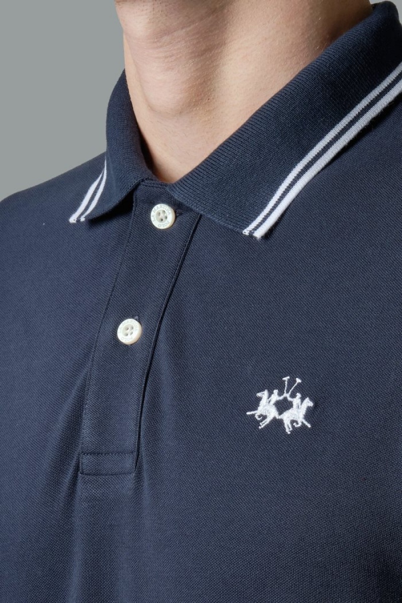 La Martina Slim-fit Stretch Piqué Polo Gömlek Erkek Lacivert | JZQ-5938