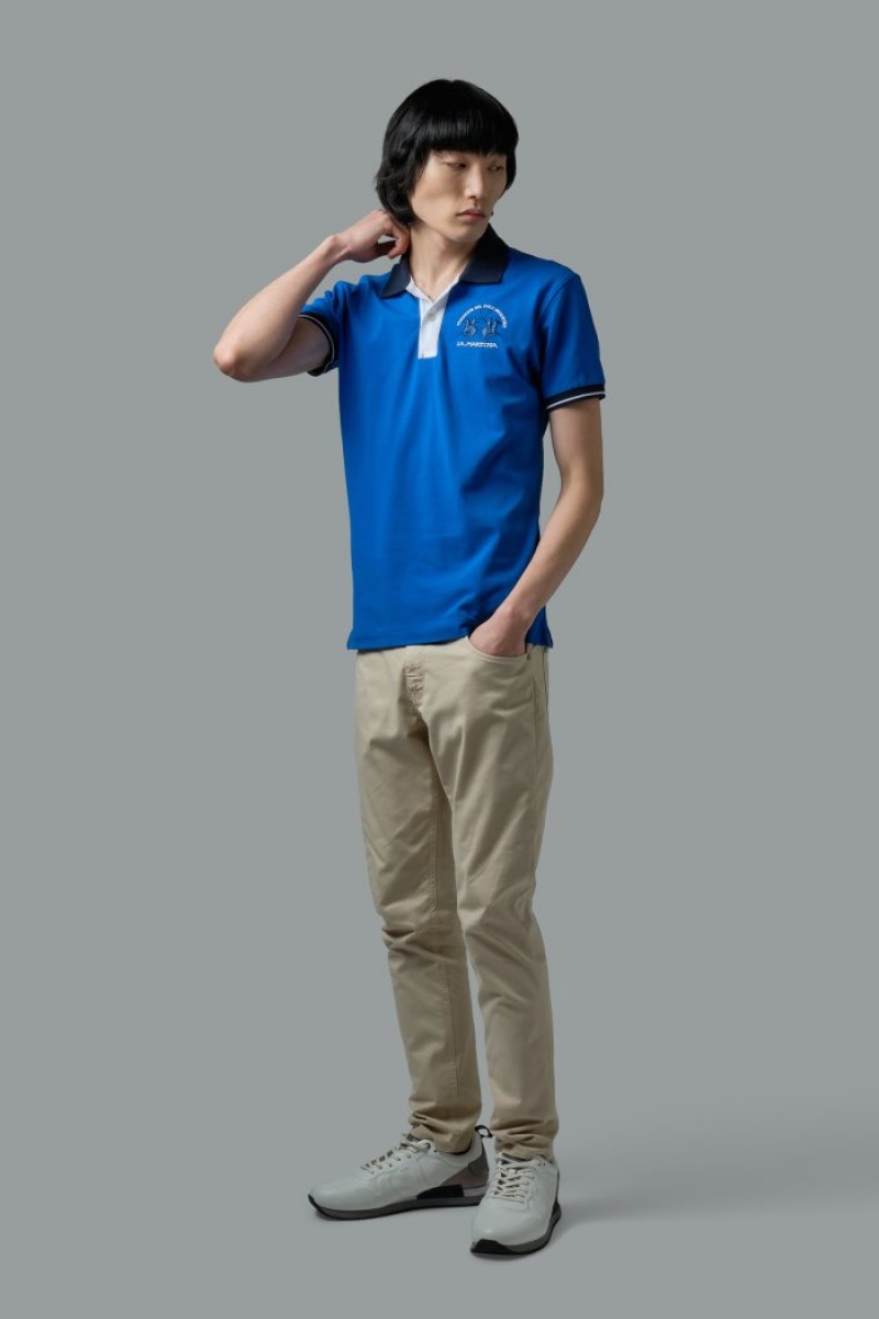 La Martina Slim-fit Stretch Piqué Polo Gömlek Erkek Mavi | AUM-7222