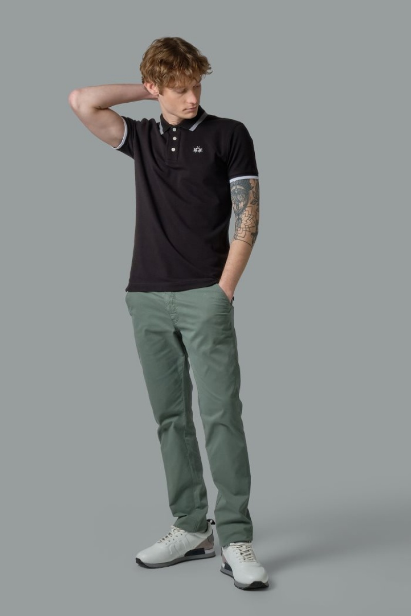 La Martina Slim-fit Stretch Piqué Polo Gömlek Erkek Siyah | FKX-2296