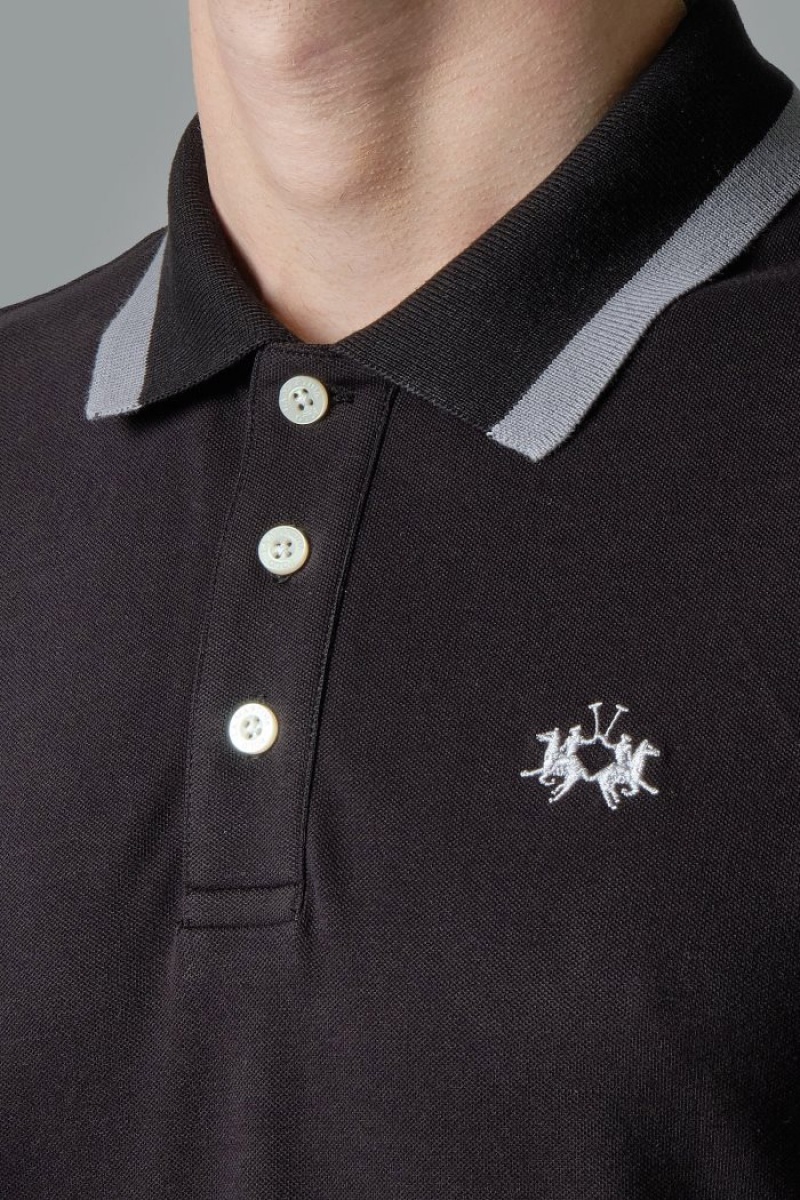 La Martina Slim-fit Stretch Piqué Polo Gömlek Erkek Siyah | FKX-2296