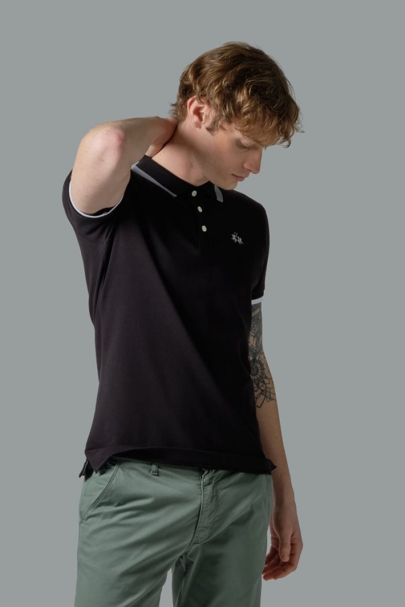 La Martina Slim-fit Stretch Piqué Polo Gömlek Erkek Siyah | FKX-2296