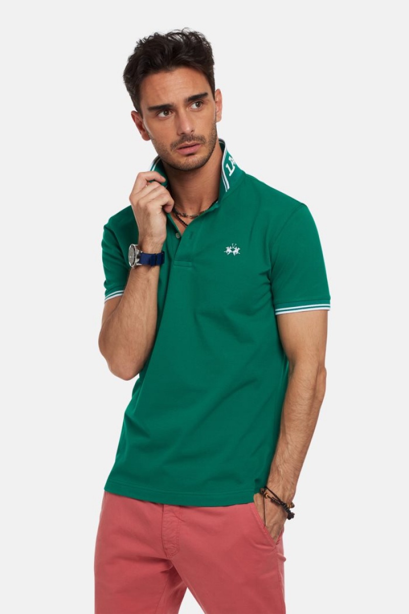 La Martina Slim-fit Stretch Piqué Polo Gömlek Erkek Yeşil | PKW-8108