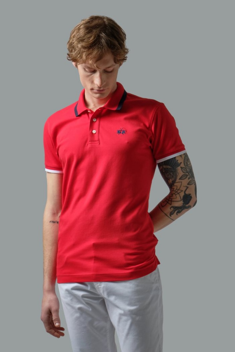 La Martina Slim-fit Stretch Piqué Polo Gömlek Erkek Kırmızı | RUL-2567