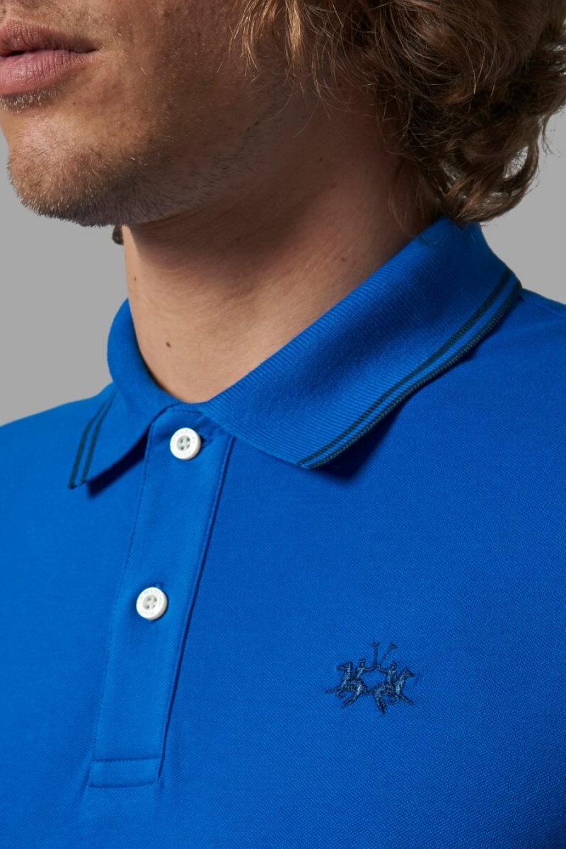 La Martina Slim-fit Stretch Piqué Polo Gömlek Erkek Mavi | BPI-3002