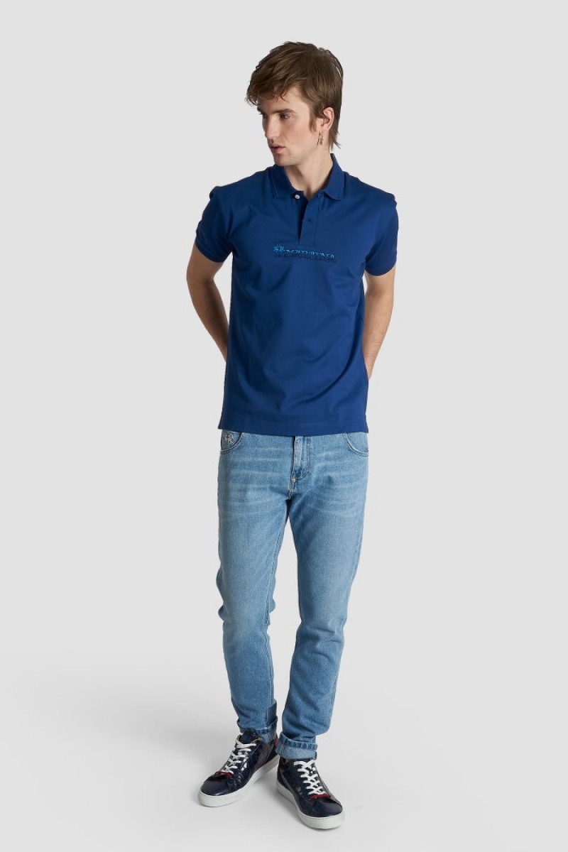 La Martina Slim-fit Stretch Piqué Polo Gömlek Erkek Mavi | ACX-1455