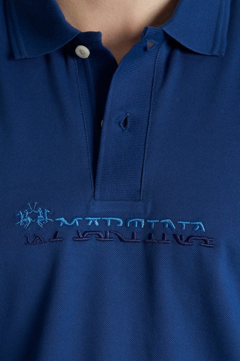 La Martina Slim-fit Stretch Piqué Polo Gömlek Erkek Mavi | ACX-1455