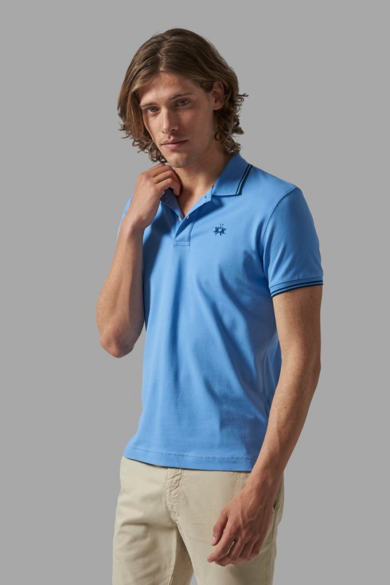 La Martina Slim-fit Stretch Piqué Polo Gömlek Erkek Mavi | QJU-5127