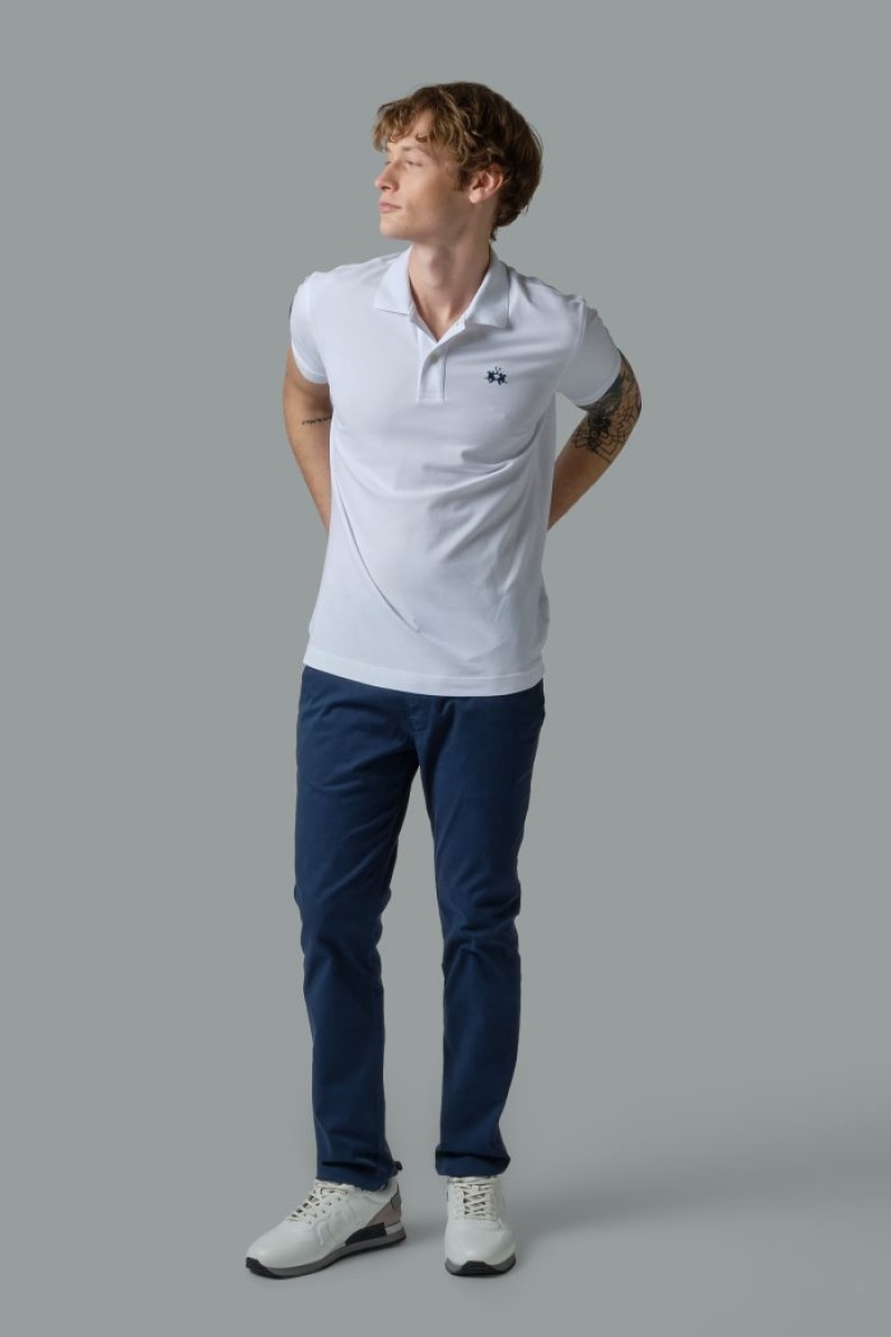 La Martina Slim-fit Stretch Piqué Polo Gömlek Erkek Beyaz | IDN-6665