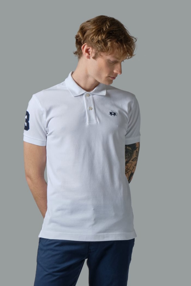 La Martina Slim-fit Stretch Piqué Polo Gömlek Erkek Beyaz | IDN-6665