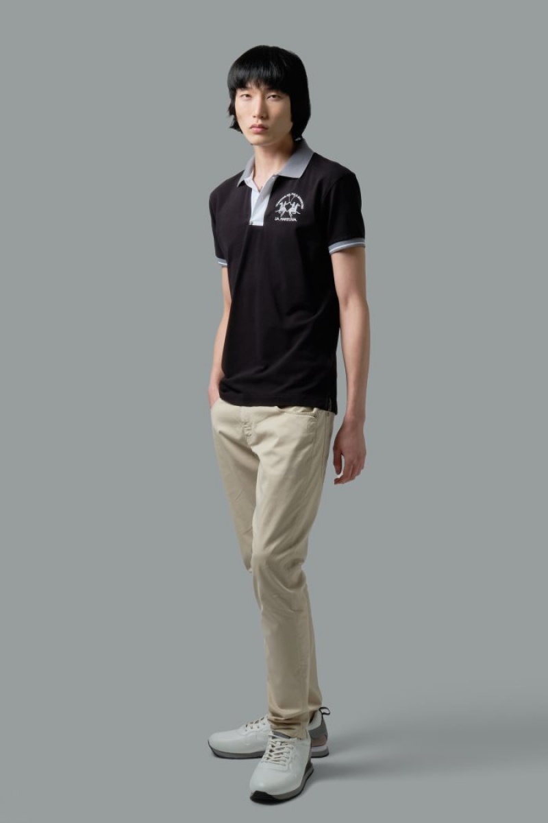 La Martina Slim-fit Stretch Piqué Polo Gömlek Erkek Siyah | AWJ-4488