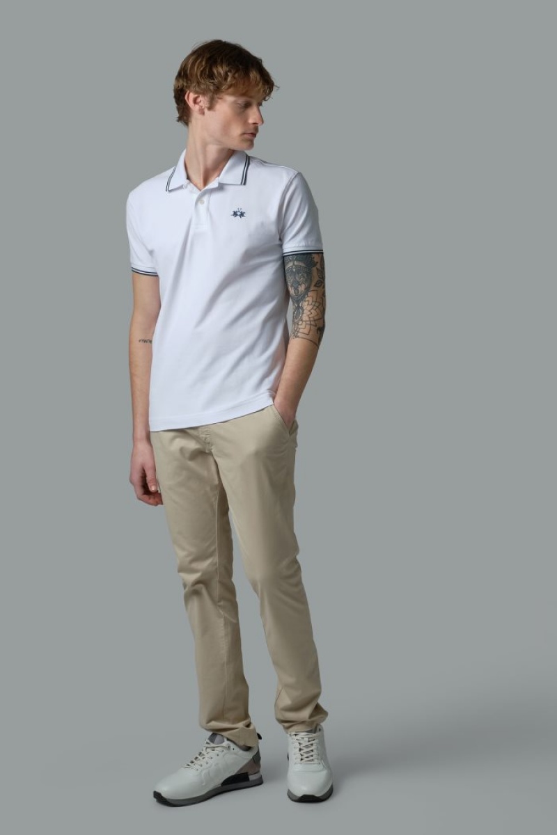 La Martina Slim-fit Stretch Piqué Polo Gömlek Erkek Beyaz | PUO-6296