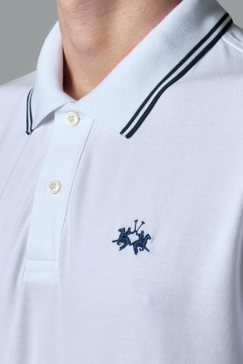 La Martina Slim-fit Stretch Piqué Polo Gömlek Erkek Beyaz | PUO-6296