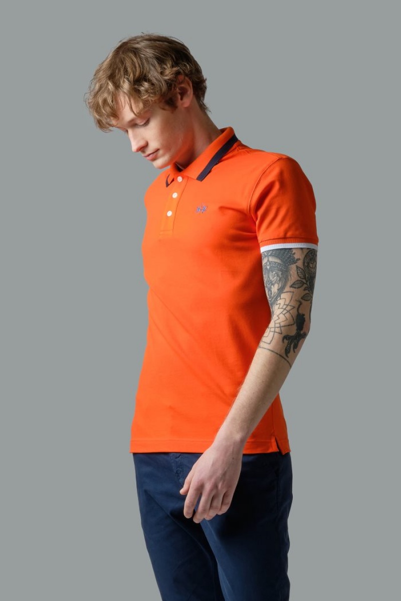 La Martina Slim-fit Stretch Piqué Polo Gömlek Erkek Kırmızı Turuncu | KVN-5730