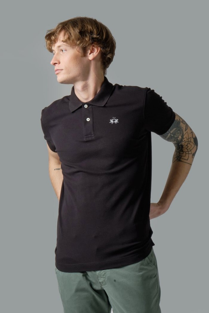 La Martina Slim-fit Stretch Piqué Polo Gömlek Erkek Siyah | CME-1108