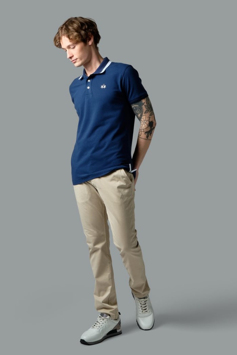 La Martina Slim-fit Stretch Piqué Polo Gömlek Erkek Mavi | LHY-2595