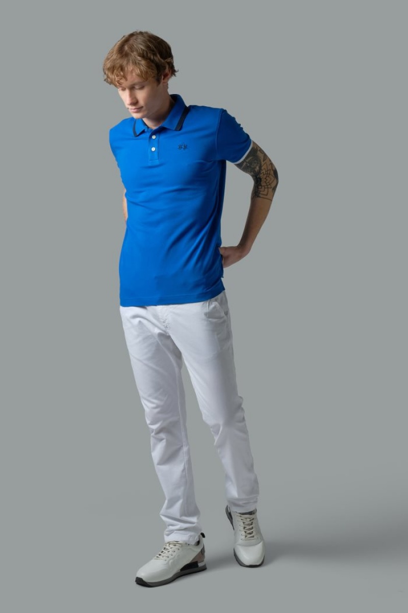 La Martina Slim-fit Stretch Piqué Polo Gömlek Erkek Mavi | RTF-1052