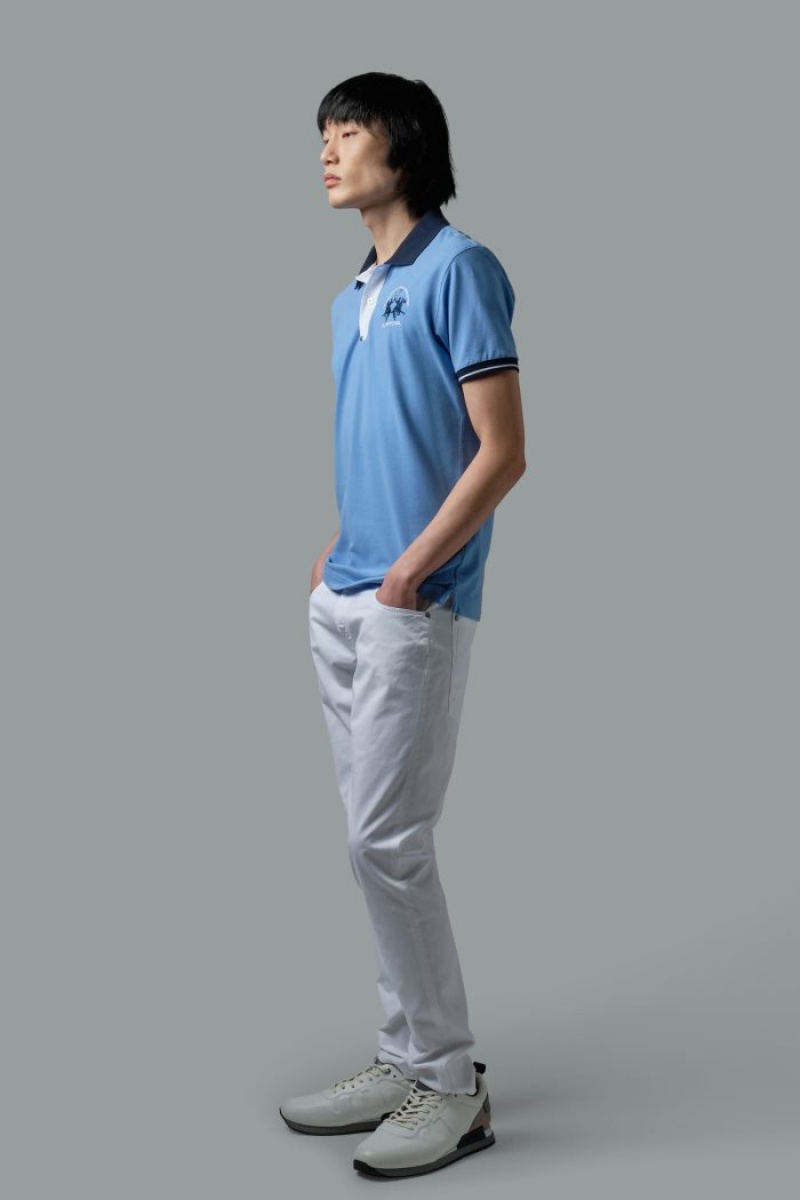 La Martina Slim-fit Stretch Piqué Polo Gömlek Erkek Mavi | GPJ-1014